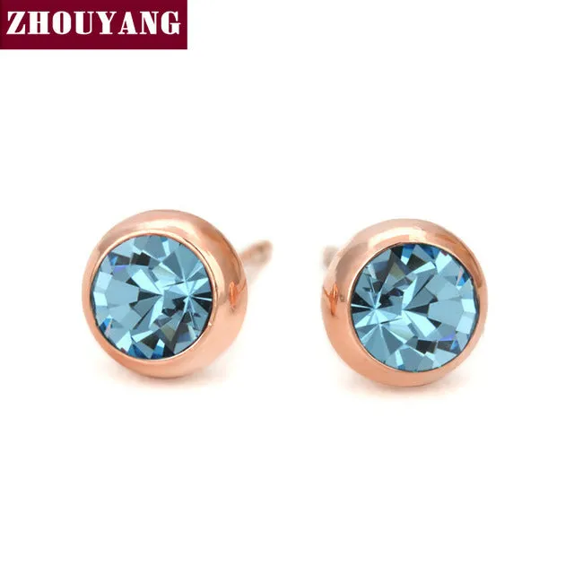 Simple Green Crystal OL Style Rose Gold Color Stud Earrings Colorful Gift For Women and Men Wholesale Top Quality ZYE633