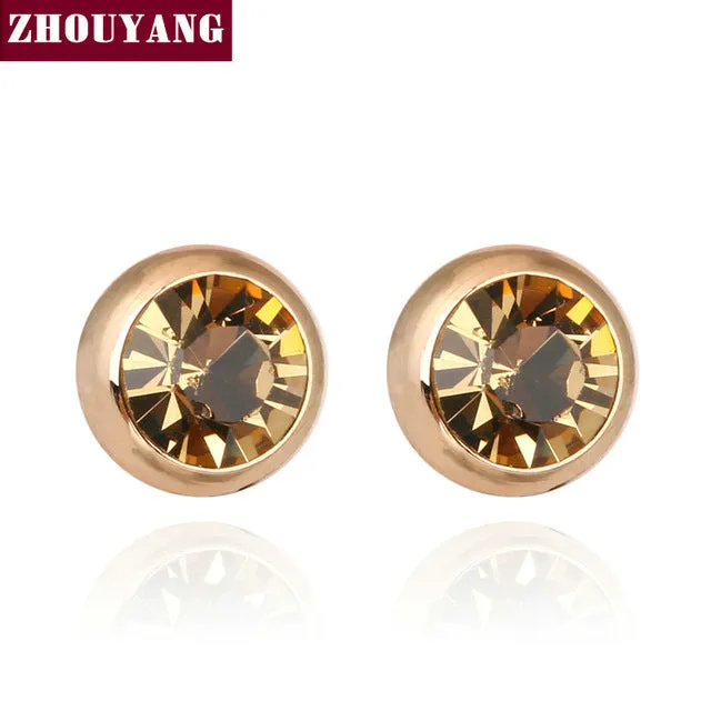 Simple Green Crystal OL Style Rose Gold Color Stud Earrings Colorful Gift For Women and Men Wholesale Top Quality ZYE633