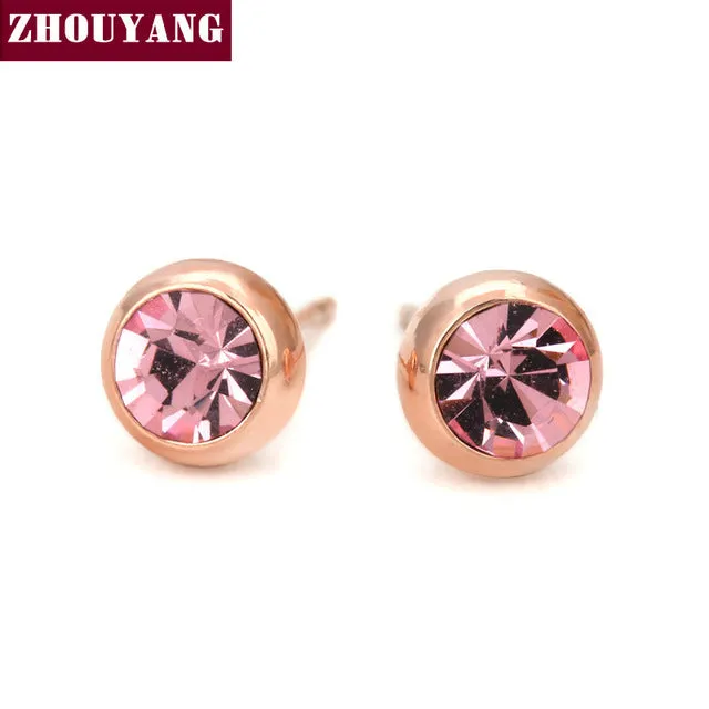 Simple Green Crystal OL Style Rose Gold Color Stud Earrings Colorful Gift For Women and Men Wholesale Top Quality ZYE633