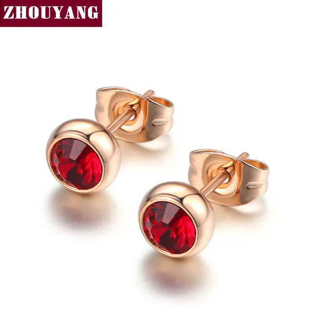 Simple Green Crystal OL Style Rose Gold Color Stud Earrings Colorful Gift For Women and Men Wholesale Top Quality ZYE633