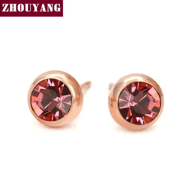 Simple Green Crystal OL Style Rose Gold Color Stud Earrings Colorful Gift For Women and Men Wholesale Top Quality ZYE633