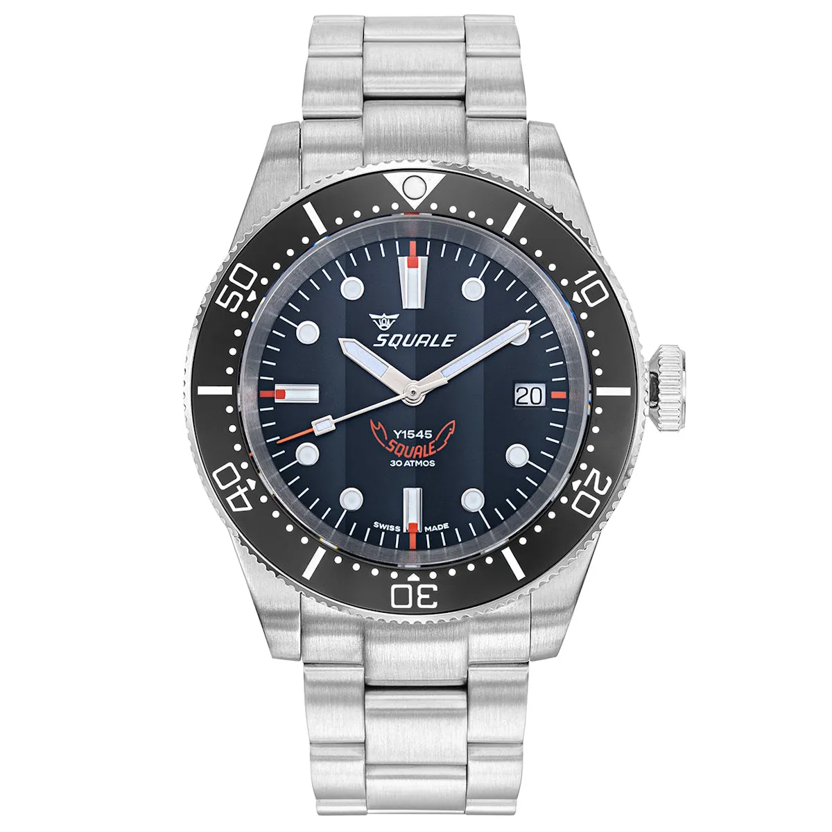 Squale 1545 Black (Black Bezel) on Stainless Steel Bracelet