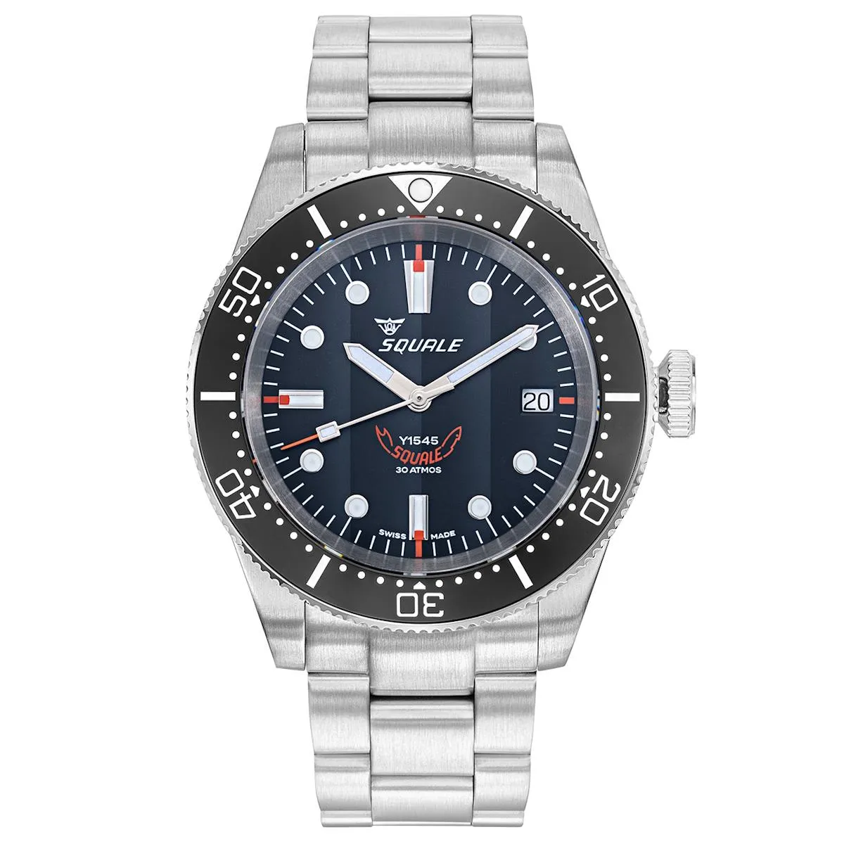 Squale 1545 Black (Black Bezel) on Stainless Steel Bracelet