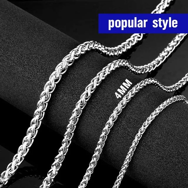 Steel soldier Men Spiga Plait Necklace Chain 3mm/4mm/5mm/6mm Width 316L Stainless Steel  Silver Color jewelry