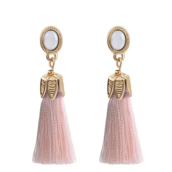 Thread Long Tassel Earrings Rhinestone Drop Statement Fringe Earrings for Women 2A4019