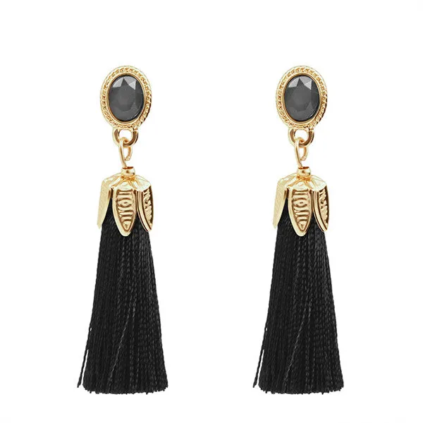 Thread Long Tassel Earrings Rhinestone Drop Statement Fringe Earrings for Women 2A4019