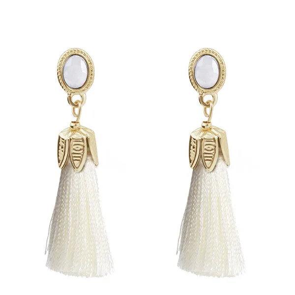 Thread Long Tassel Earrings Rhinestone Drop Statement Fringe Earrings for Women 2A4019