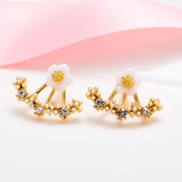 Tomtosh 2016 Korean Fashion Imitation Pearl Earrings Small Daisy Flowers Hanging After Senior Female Jewelry Wholesale