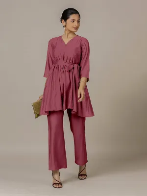 Tuhi x Rozaana | A Line Kurta in Rose Pink with Thread Work | Coords or Only Kurta