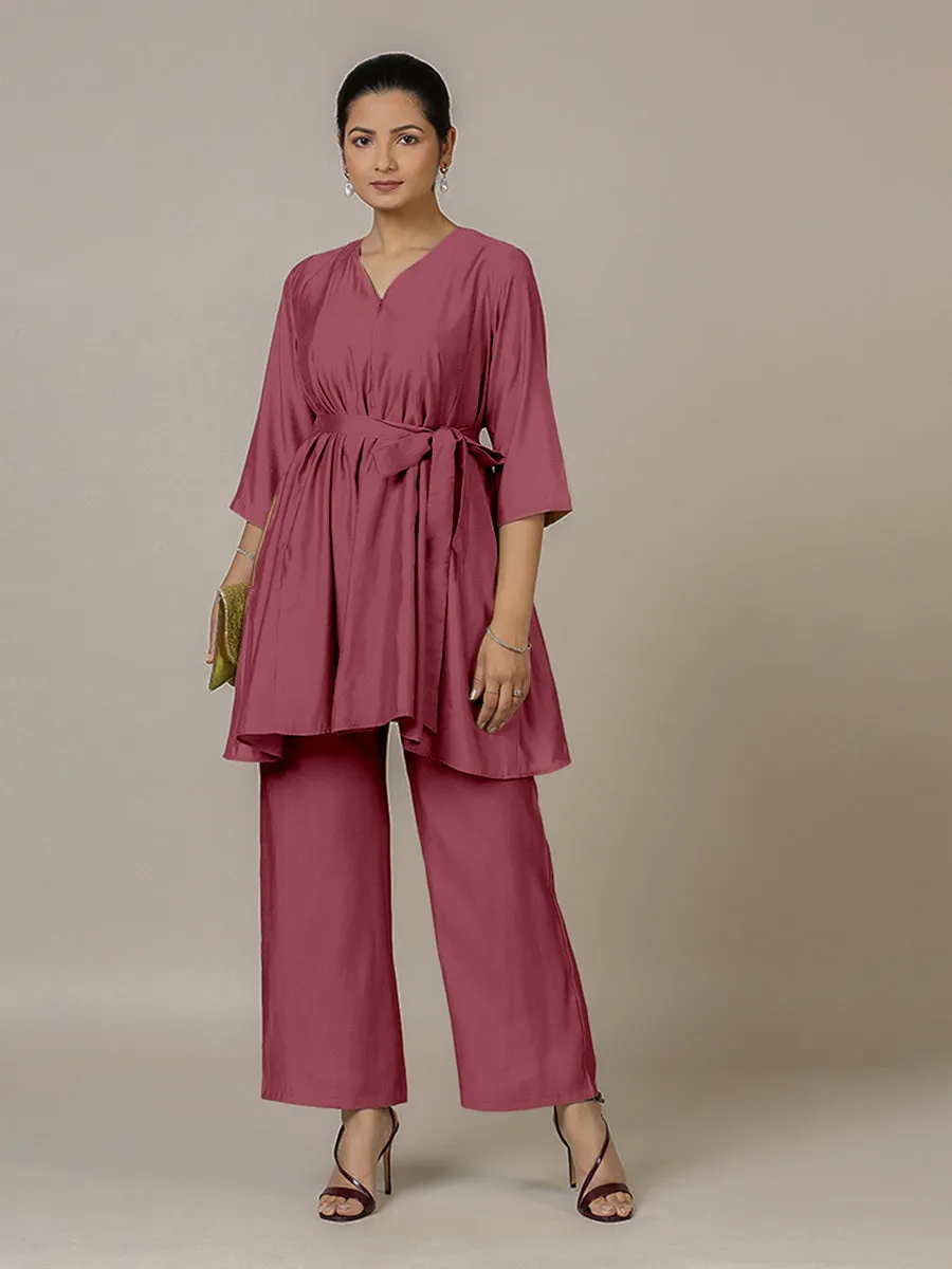 Tuhi x Rozaana | A Line Kurta in Rose Pink with Thread Work | Coords or Only Kurta