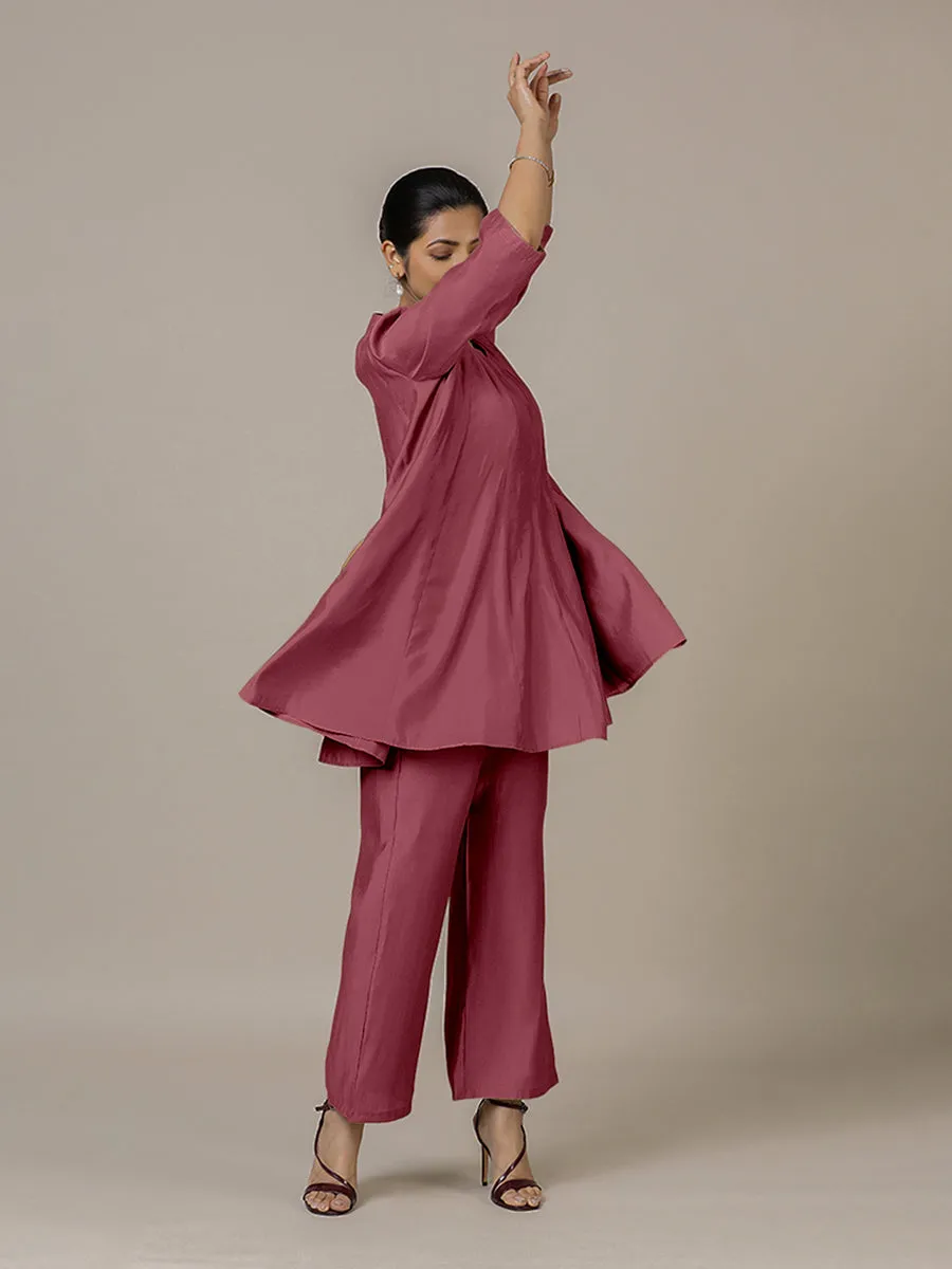 Tuhi x Rozaana | A Line Kurta in Rose Pink with Thread Work | Coords or Only Kurta