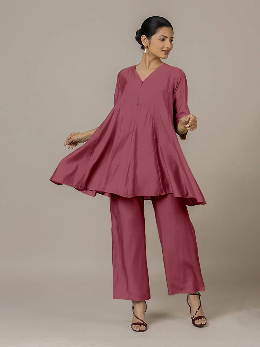 Tuhi x Rozaana | A Line Kurta in Rose Pink with Thread Work | Coords or Only Kurta