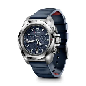 Victorinox I.N.O.X. Chrono, Blue Dial, 43 mm, 200m Water Resistant, 241984| Blue Rubber Strap, Large Swiss Made Chronograph Quartz Wrist Watch