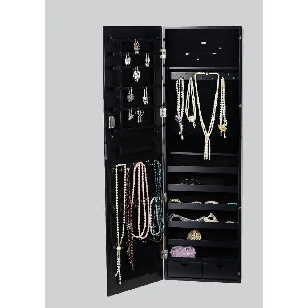 Wall mount Over the Door Wooden Jewelry Armoire Black