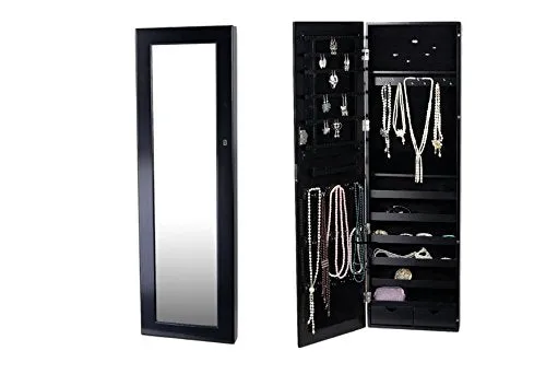 Wall mount Over the Door Wooden Jewelry Armoire Black