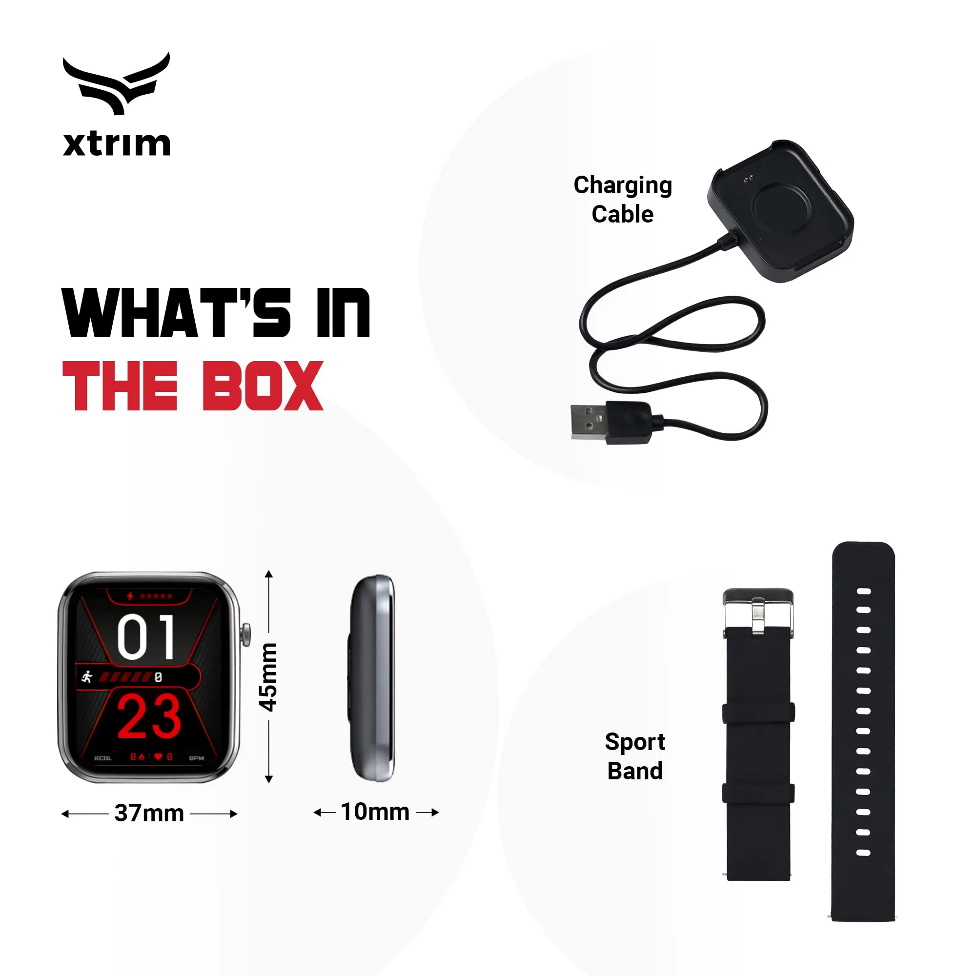 Xtrim Stride X.211 Smartwatch with SpO2 Tracking, 1.69" Colour Touch Screen, 220 mAh Battery, Waterproof IP67, Multi-Sport Modes, Detachable Straps | Works with DaFit Application (Black)