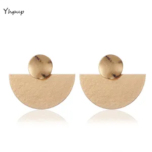 Yhpup Europe and America Exaggerate Metal Big Round Gold Leaf Square Water Drop Women Party Cheap Earrings Bridesmaid Gift